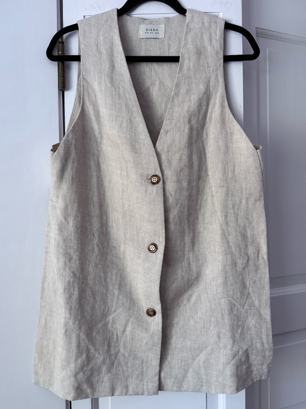 DISSH Natural Linen Longline Vest Minimalist Button Front Waistcoat US 6